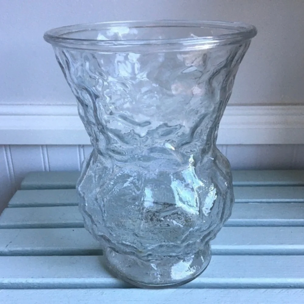 Vintage E O Brody Tiered Clear Crinkle Glass Vase